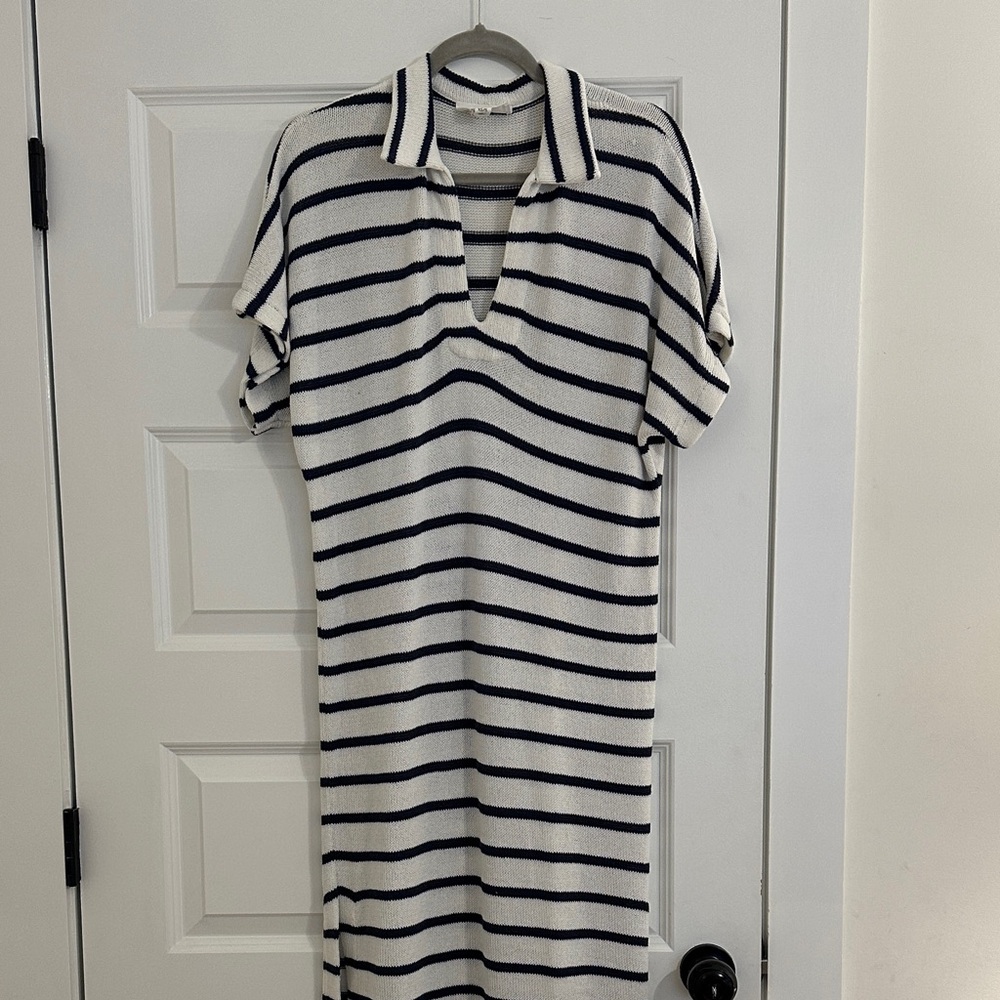 Pomander Place Striped Polo Maxi Dress - White & Navy
